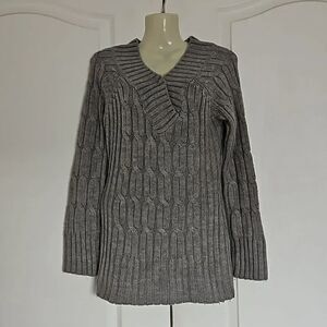 Seductions Knitted Long Sleeves Sweater Medium Gray